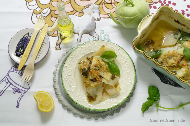 Kohlrabigratin mit Zitrone und Basilikum #rezept #gourmetguerilla