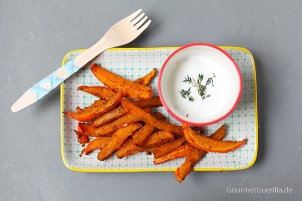 Kürbispommes Schranke mit Mangoketchup und Ziegendipp #gourmetguerilla #rezept