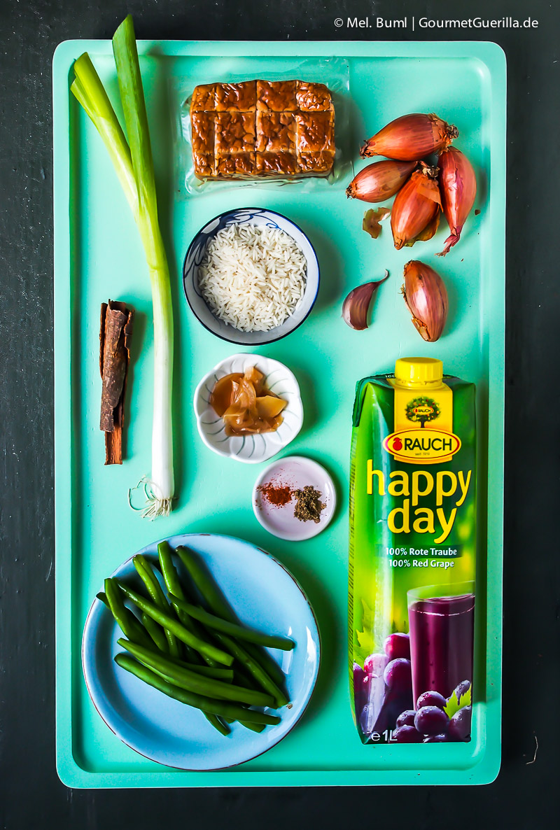 Zutaten für Tofu auf Grünen Bohnen mit würziger Trauben-Ingwer-Soße | GourmetGuerilla.de