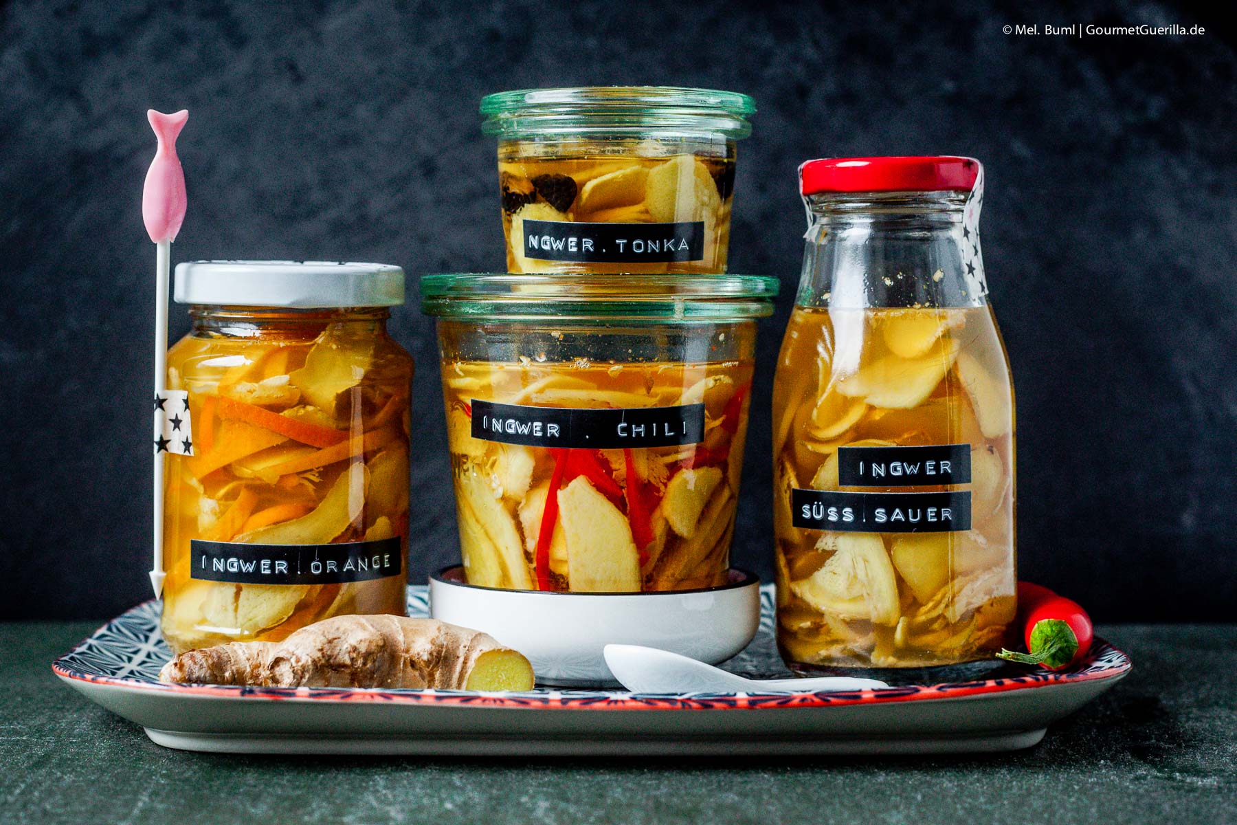 {Pickles} Schneller selbst eingelegter Ingwer pur, mit Chili, Orange ...