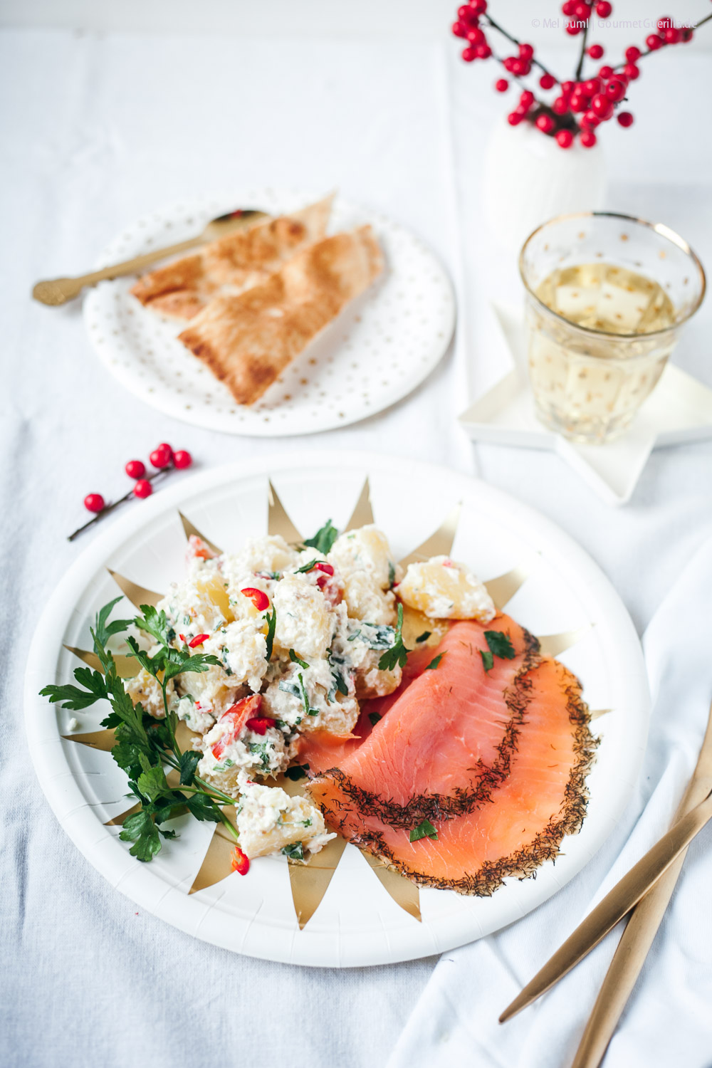 Ayurvedischer Kartoffelsalat mit Graved Lachs zu Weihacnhten oder Silvester | GourmetGuerilla.de