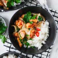 Schnelles Zwiebel-Sambal-Huehnchen mit Basmatireis unter 500 kcal|GourmetGuerilla.de-5092 Schnelles Zwiebel-Sambal-Hühnchen mit Basmatireis unter 500 kcal | GourmetGuerilla.de