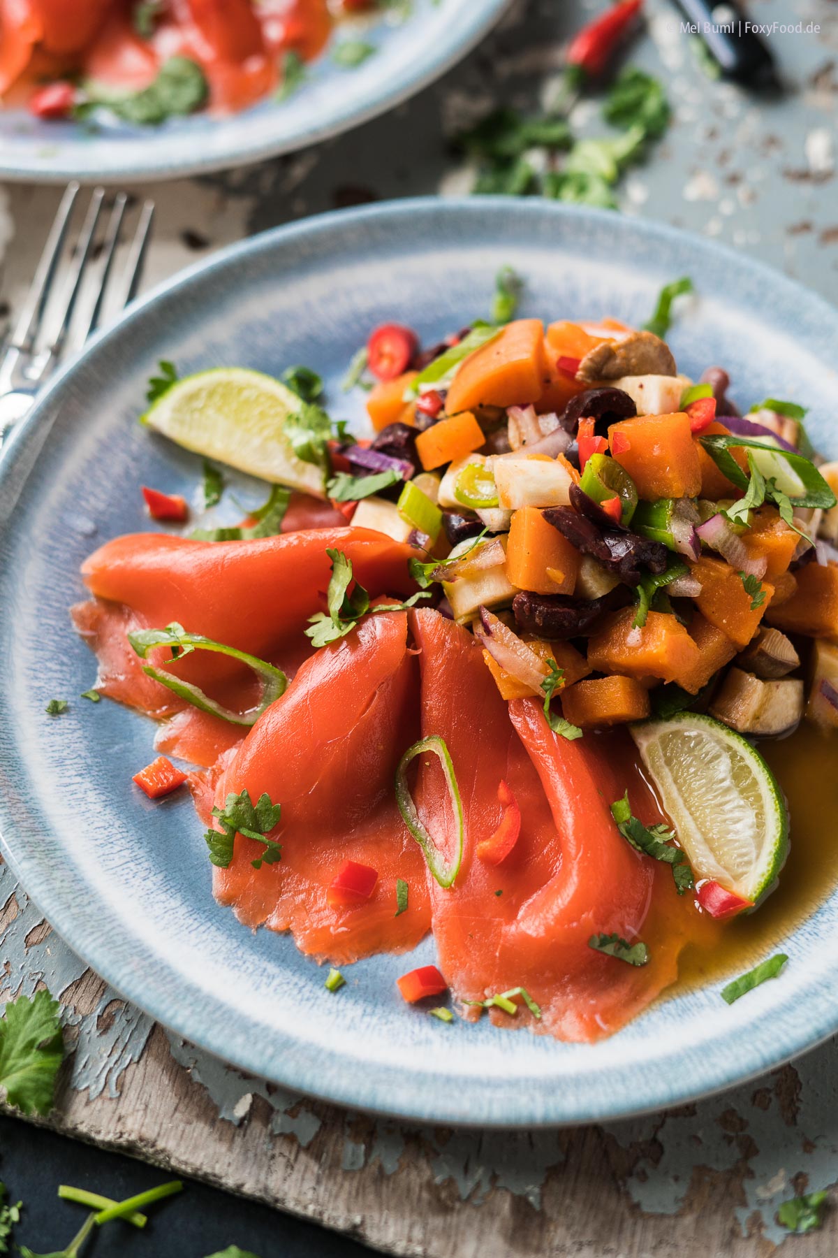 Winterliche Ceviche von Pilzen und Süßkartoffel mit geräuchertem Wildlachs | FoxyFood.de