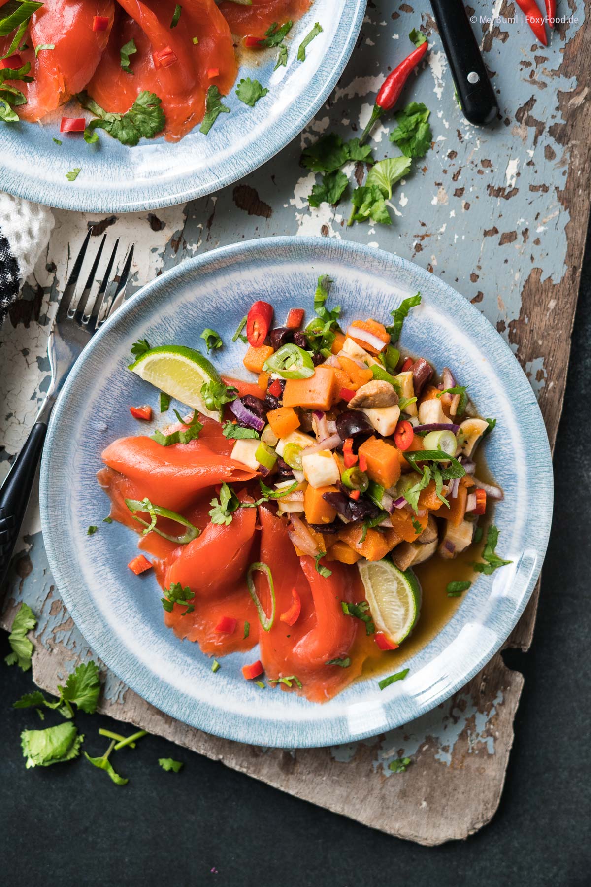 Winterliche Ceviche von Pilzen und Süßkartoffel mit geräuchertem Wildlachs | FoxyFood.de